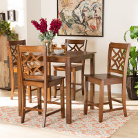 Baxton Studio RH340P-Walnut-5PC Pub Set Nicolette Modern and Contemporary Walnut Brown Finished Wood 5-Piece Pub Set